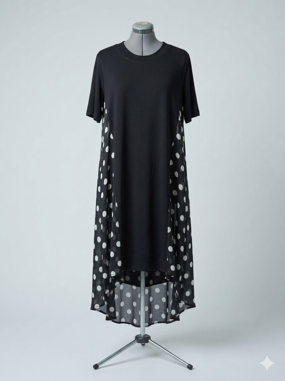Gershon Bram Lagenlook Asymmetrical Polka Dot Dress Mixed Media S